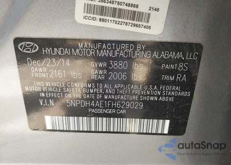 2015 Hyundai Elantra Se из США, поврежденный, VIN 5NPDH4AE1FH629029